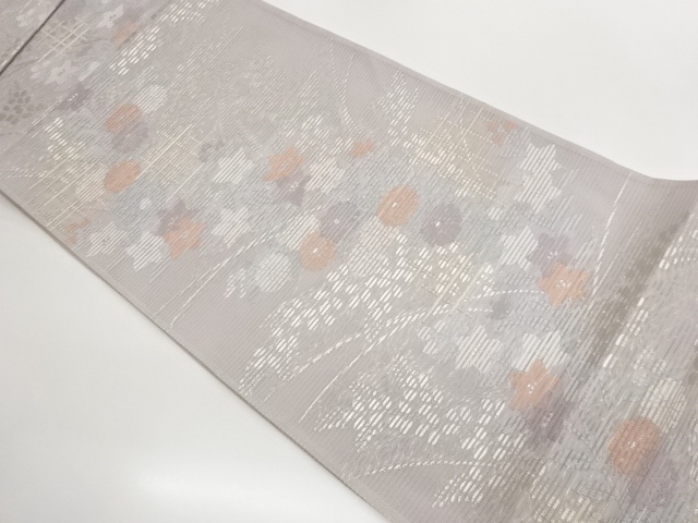 JAPANESE FUKURO OBI FOR SUMMER / WOVEN AUTUMN FLOWERS
